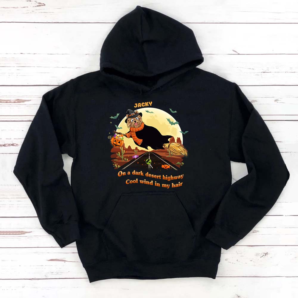 Personalized Halloween Hoodie for Dog Lovers - Dog Flying On Broom