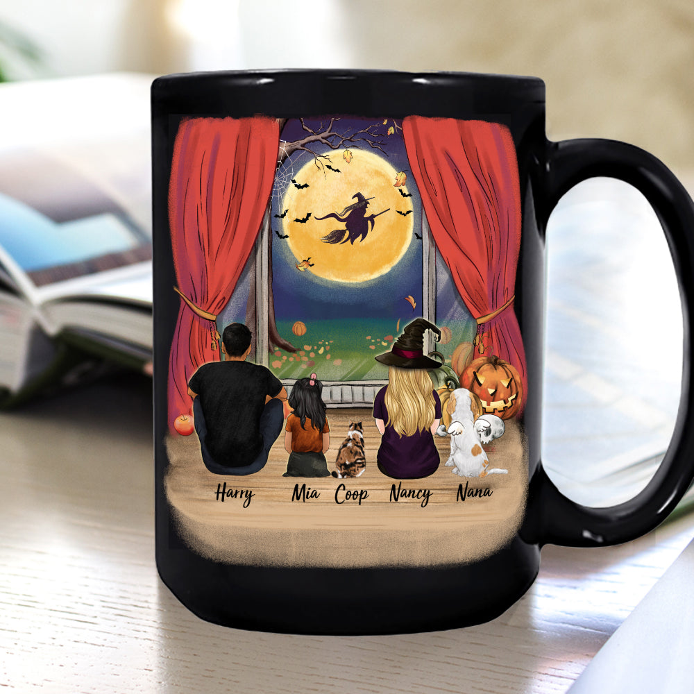 Personalized Halloween Coffee Mug  gifts the whole family with dog, cat - Halloween Night