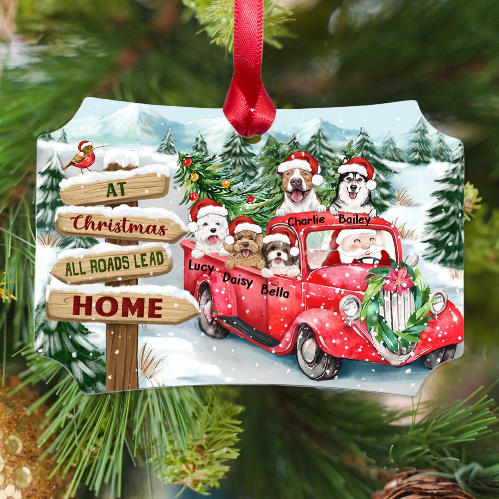 Personalized Scalloped Aluminum Ornament gifts for dog cat lovers - At Christmas All Roads Lead Home