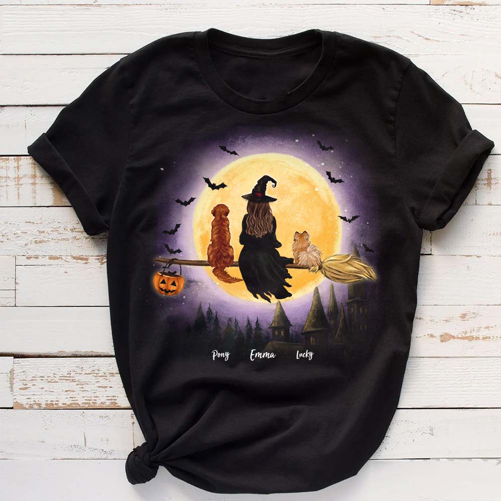 Personalized Halloween t-shirt gifts for dog lovers - Flying on broom