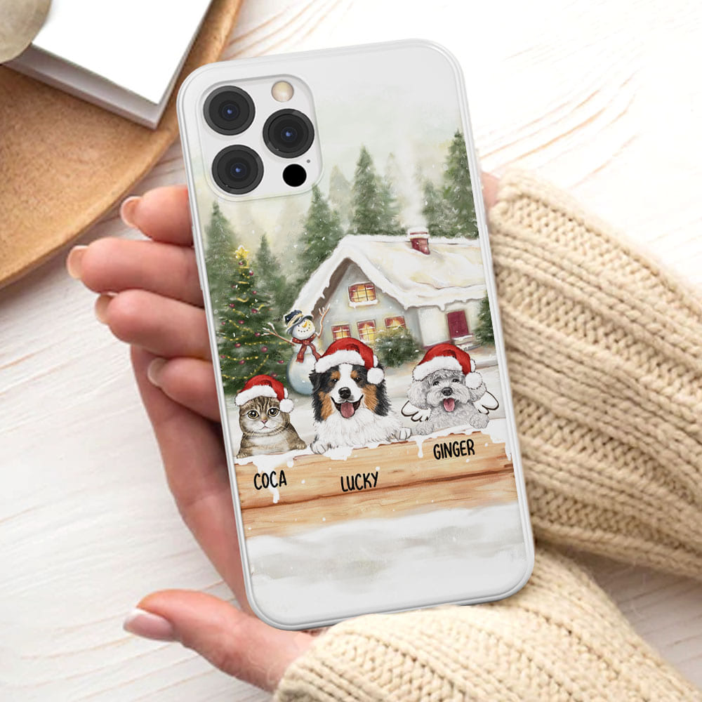 Personalized Christmas Phone Case Gifts For Dog Cat Lovers - Wooden Fence