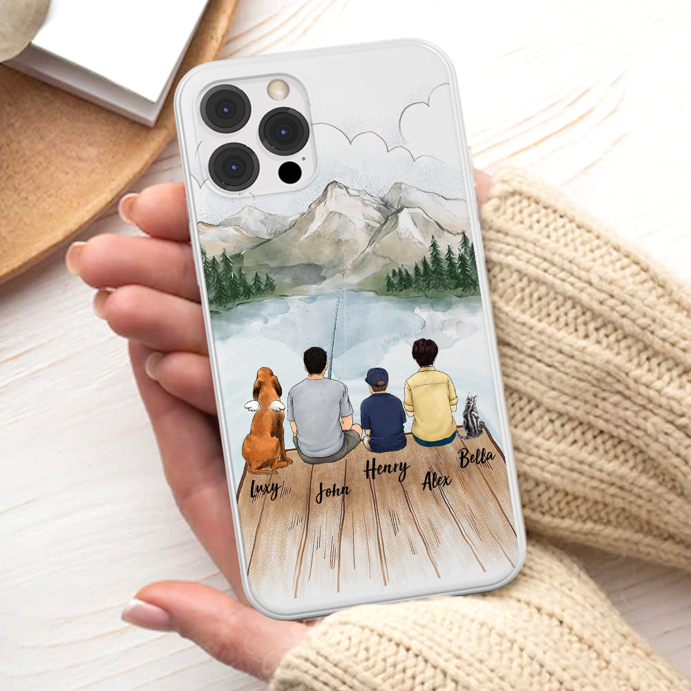Personalized Phone Case Gifts For Family - Up to 5 People &amp; Dogs &amp; Cats - Fishing