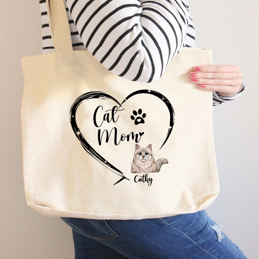 Personalized Cat Mom Rounded Canvas Tote Bag