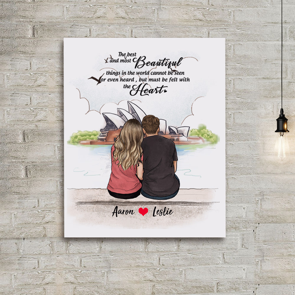 Personalized Couple Canvas Print - The best and most beautiful things in the world cannot be seen or even heard, but must be felt with the heart.