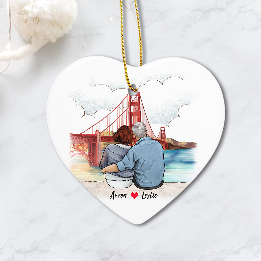 Personalized couple ceramic ornament for him for her (PRINTED ON BOTH SIDES)