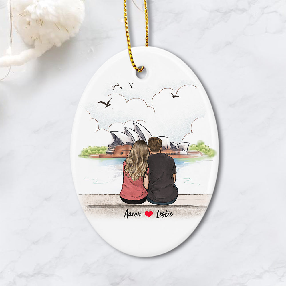 Personalized couple ceramic ornament for him for her (PRINTED ON BOTH SIDES)