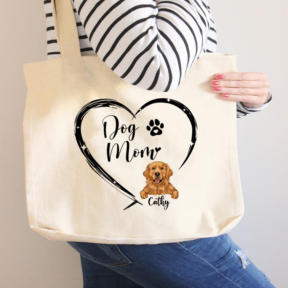 Custom Canvas Tote Bag Gift For Dog Lovers - Dog Mom Heart 