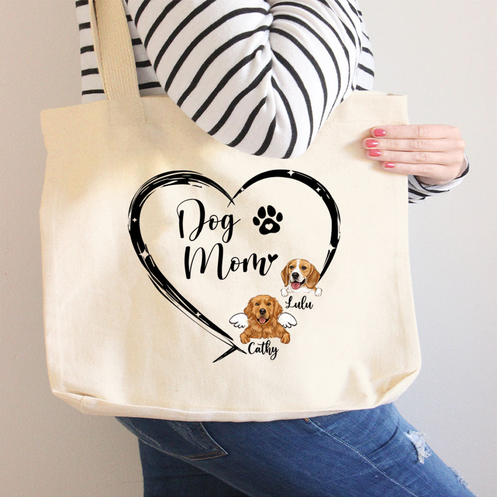 Custom Canvas Tote Bag Gift For Dog Lovers - Dog Mom Heart 