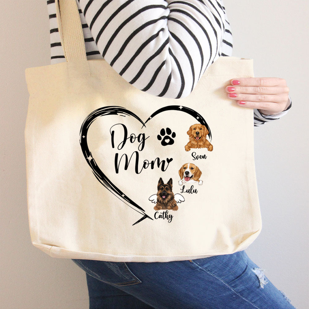 Custom Canvas Tote Bag Gift For Dog Lovers - Dog Mom Heart 