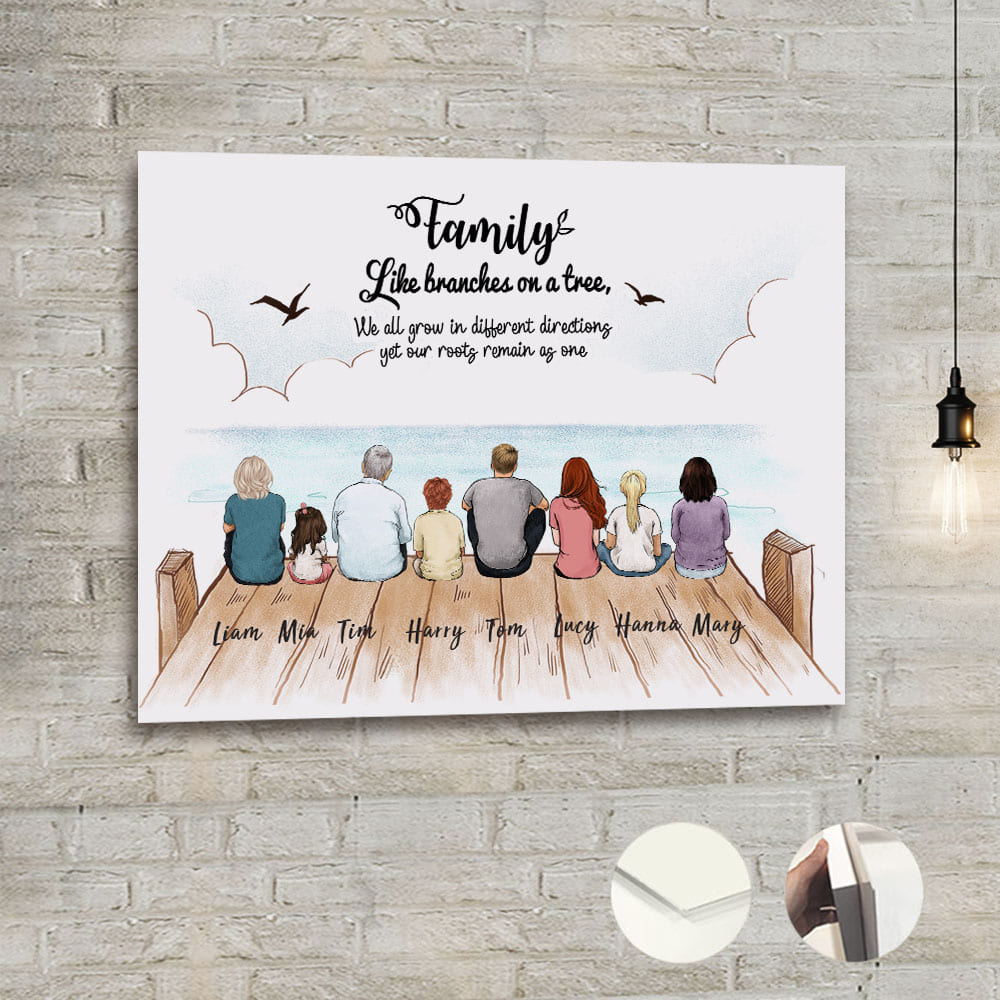 Personalized gifts for the whole family Metal Print with custom message - UP TO 8 PEOPLE - Wooden dock