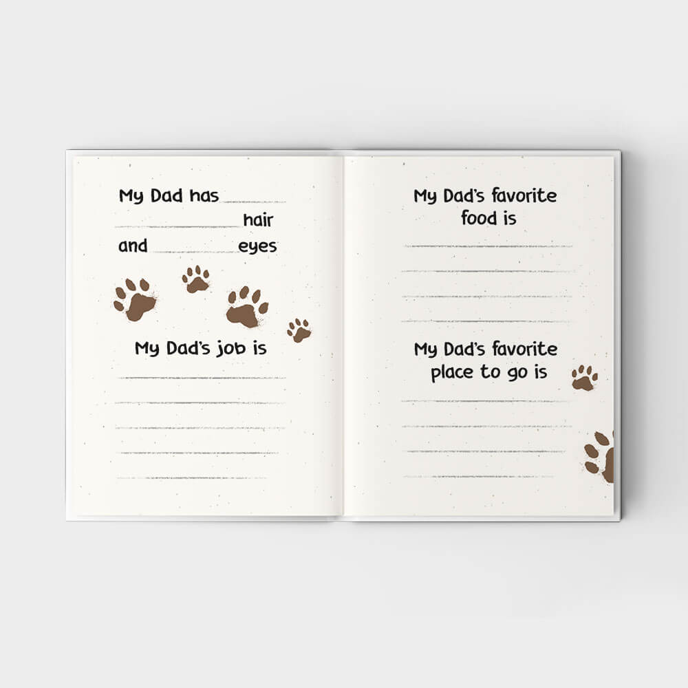For The Paw-Fect Dad - Personalized Fill In The Blank Hardcover Book With Prompts for Dog Dad to fill with words, drawings and pictures - Blue cover