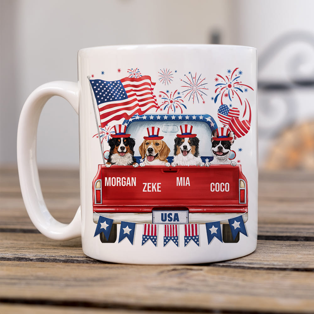 Personalized coffee mug for dog lovers - 4th of July - Pickup Truck
