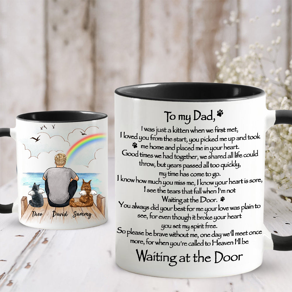 Personalized Cat memorial gifts Accent Mug Waiting at the Door - Rainbow bridge