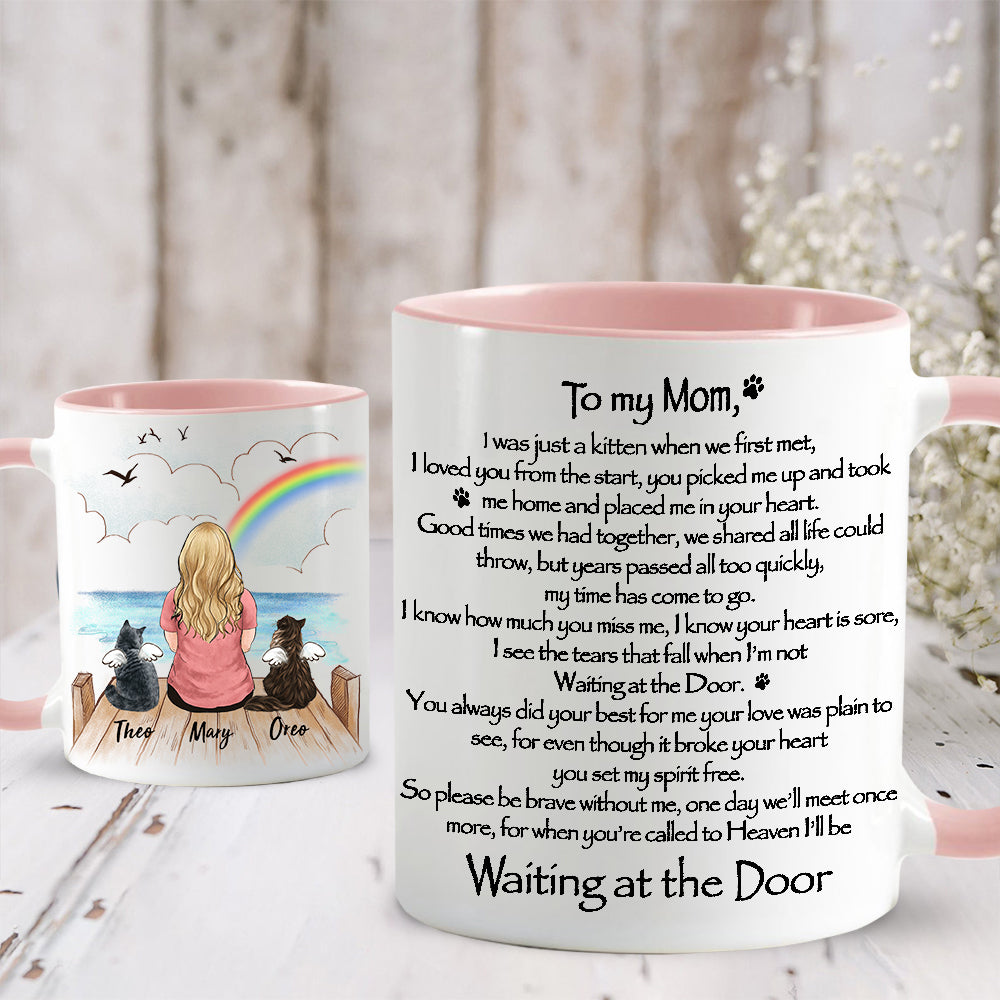 Personalized Cat memorial gifts Accent Mug Waiting at the Door - Rainbow bridge
