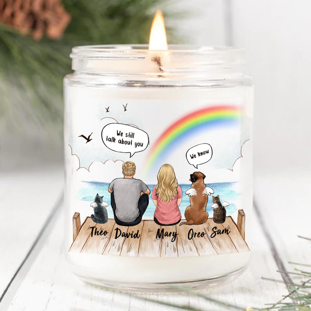 Personalized dog cat memorial gifts Soy Wax Candle Still talk about you conversation - Wooden Dock