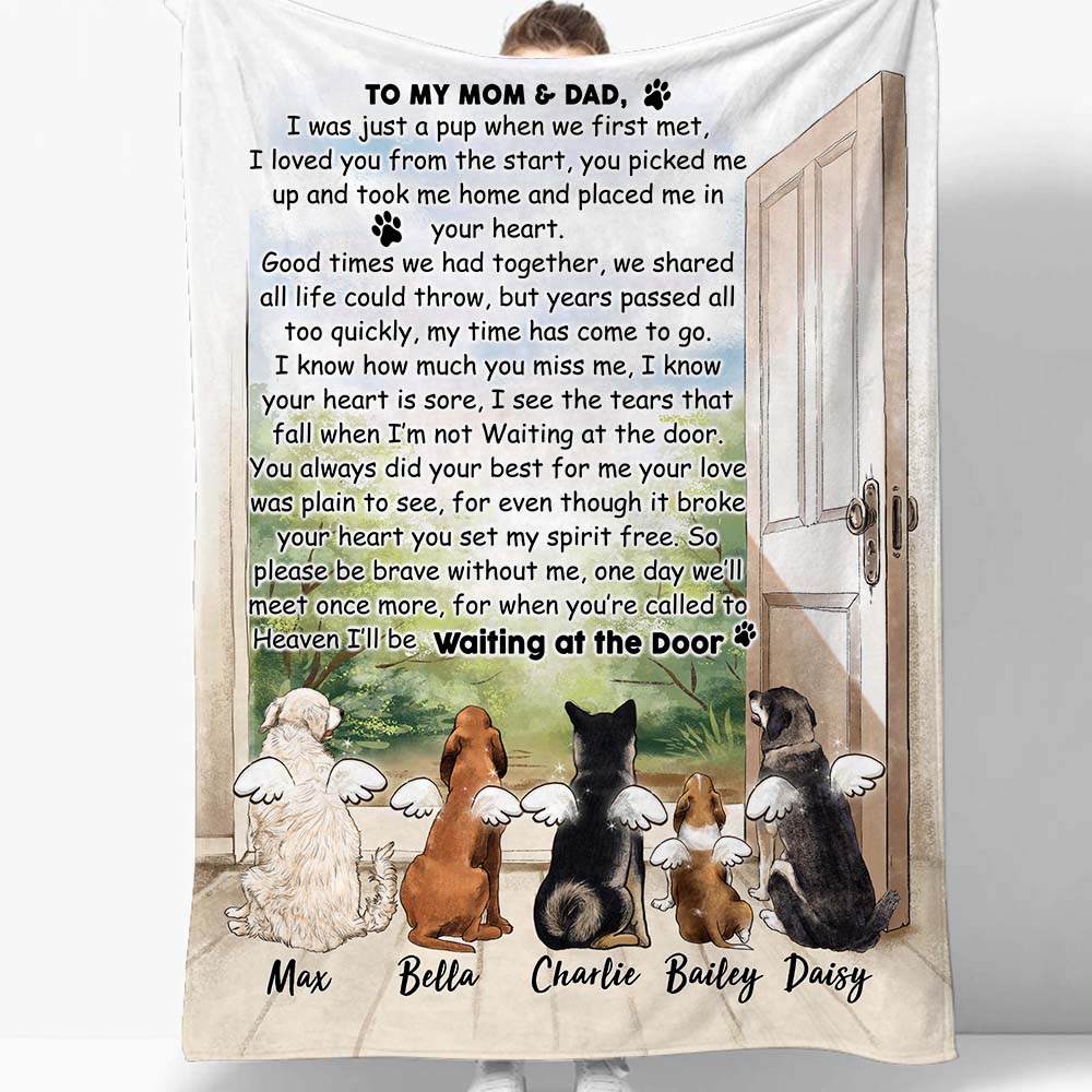 Personalized dog memorial gifts Fleece Blanket Waiting at the Door