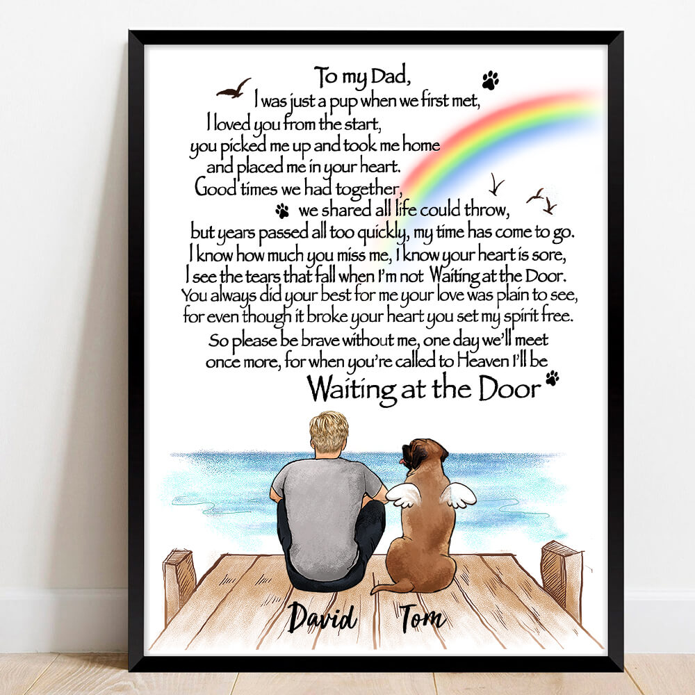 Personalized dog memorial gifts Framed Canvas Waiting at the Door - Rainbow bridge