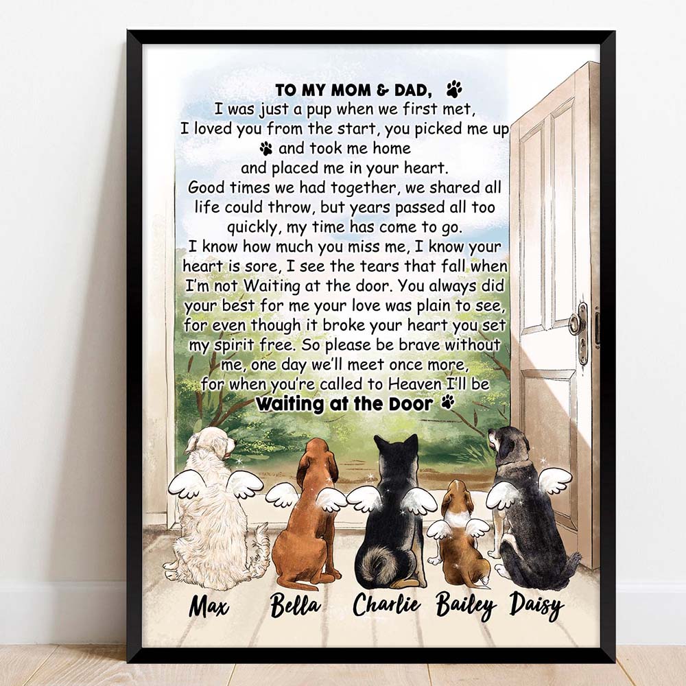 Personalized dog memorial gifts Framed Canvas Waiting at the Door