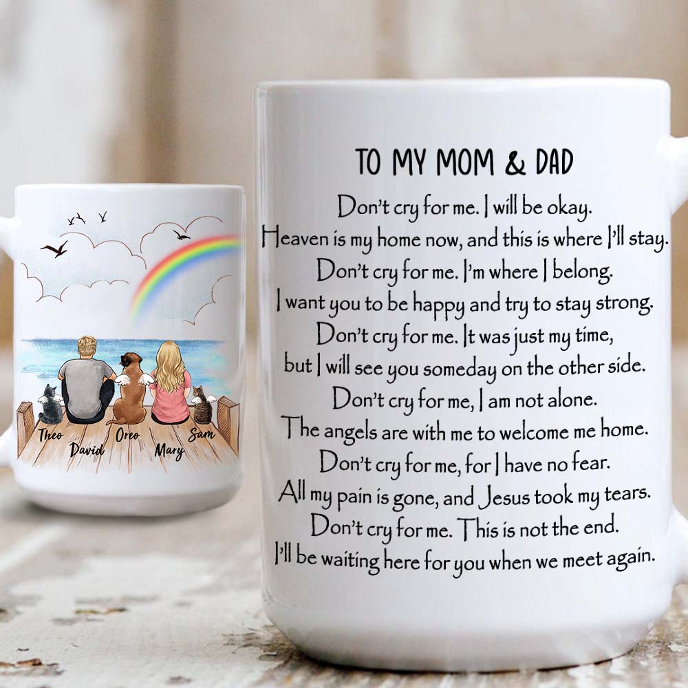 Personalized dog cat memorial gifts Coffee Mug - Don‘t cry for me I‘ll be waiting here - Rainbow bridge