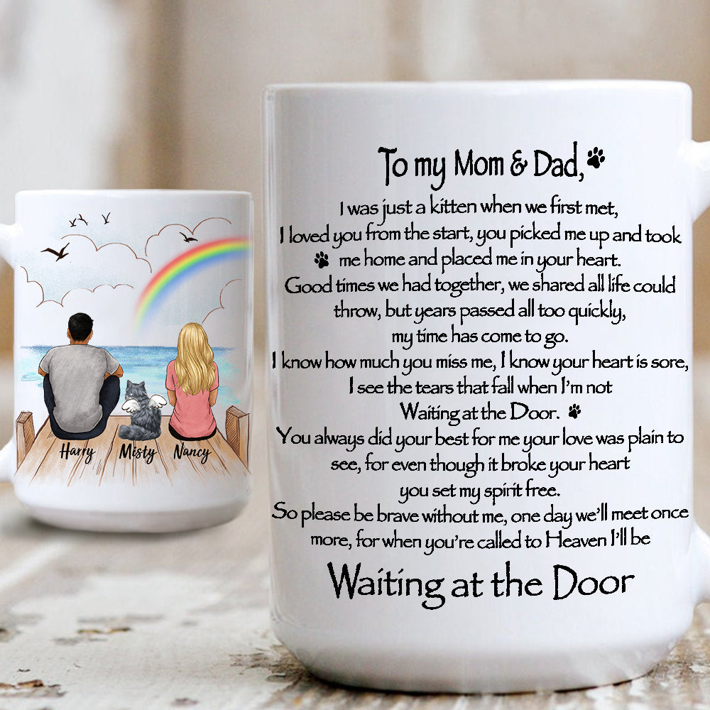 Personalized cat memorial gifts Coffee Mug Waiting at the Door - Rainbow bridge