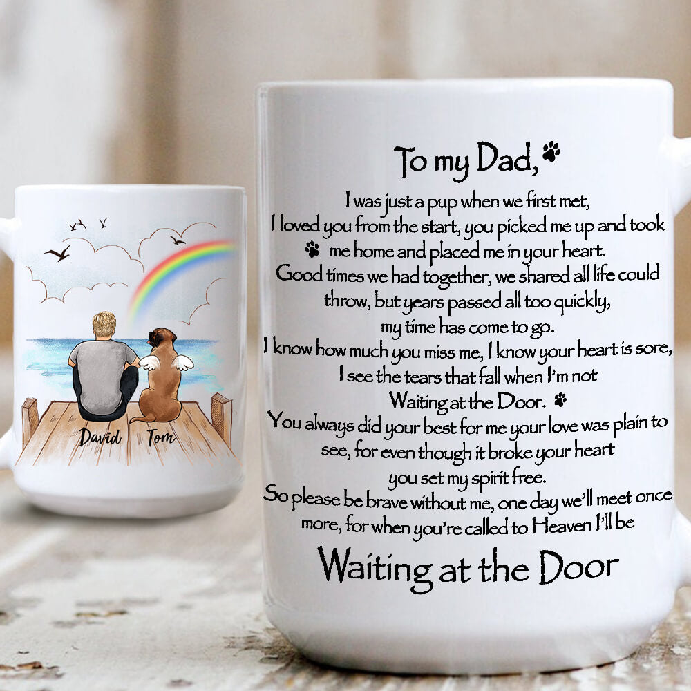 Personalized dog memorial gifts - Coffee Mug Waiting at the Door - Rainbow bridge