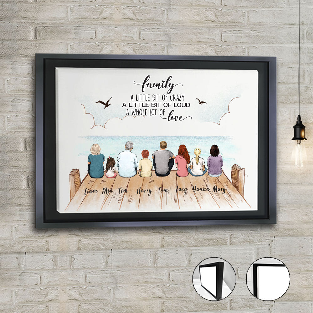 Family Framed Canvas Art with Custom Quote - Family a little bit of crazy, a little bit of loud, a whole lot of love.,