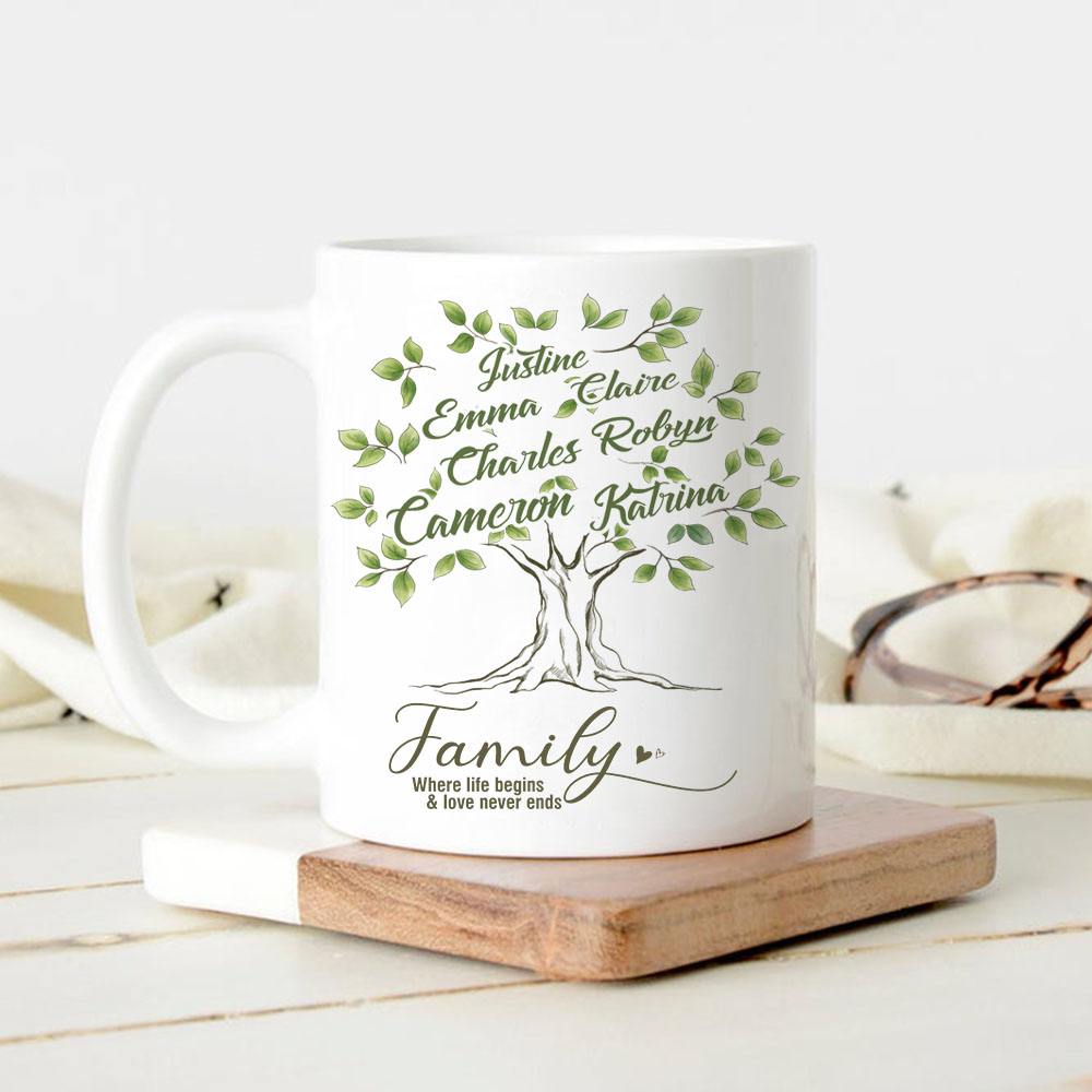 personalized family tree of life coffee mug - Family where life begins and love never ends,