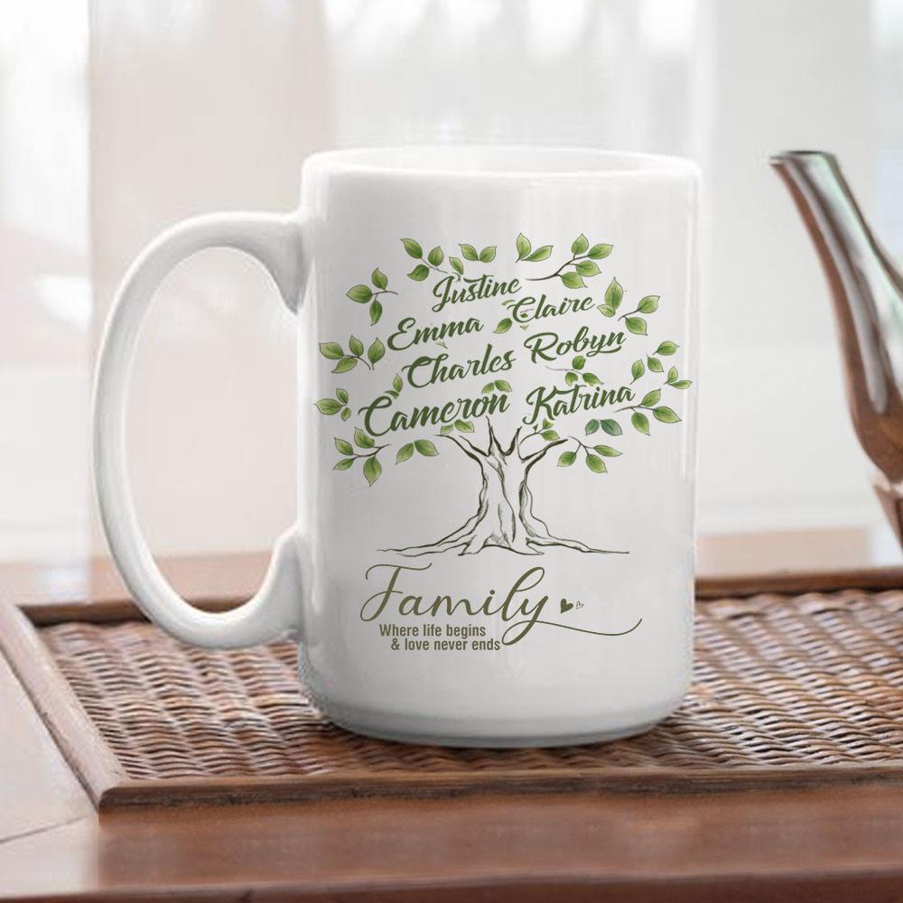 15oz family tree of life coffee mug - Family where life begins and love never ends,