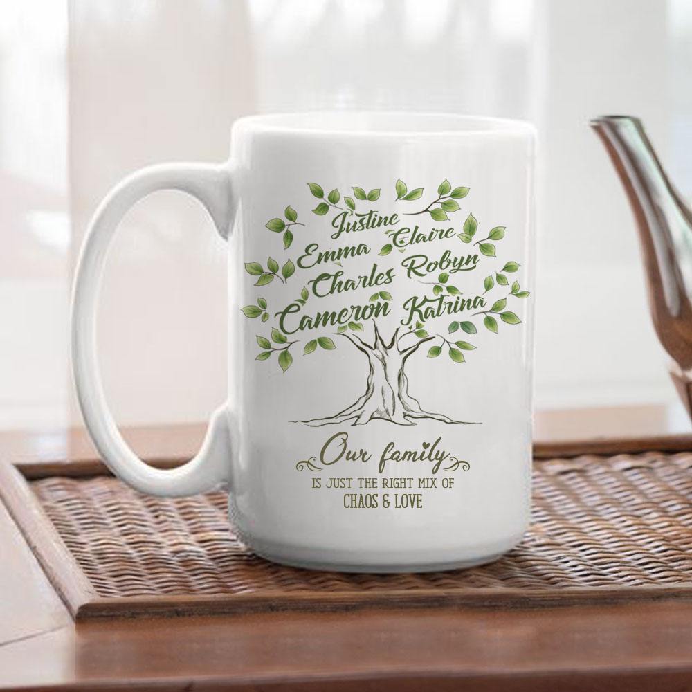 15oz family tree of life coffee mug - Our family is the right mix of Chaos &amp; Love.,