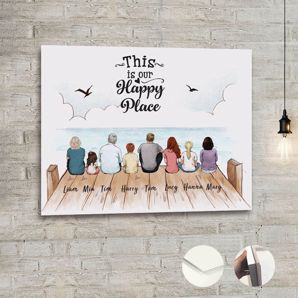 Personalized gifts for the whole family Metal Print with custom message - UP TO 8 PEOPLE - Wooden dock