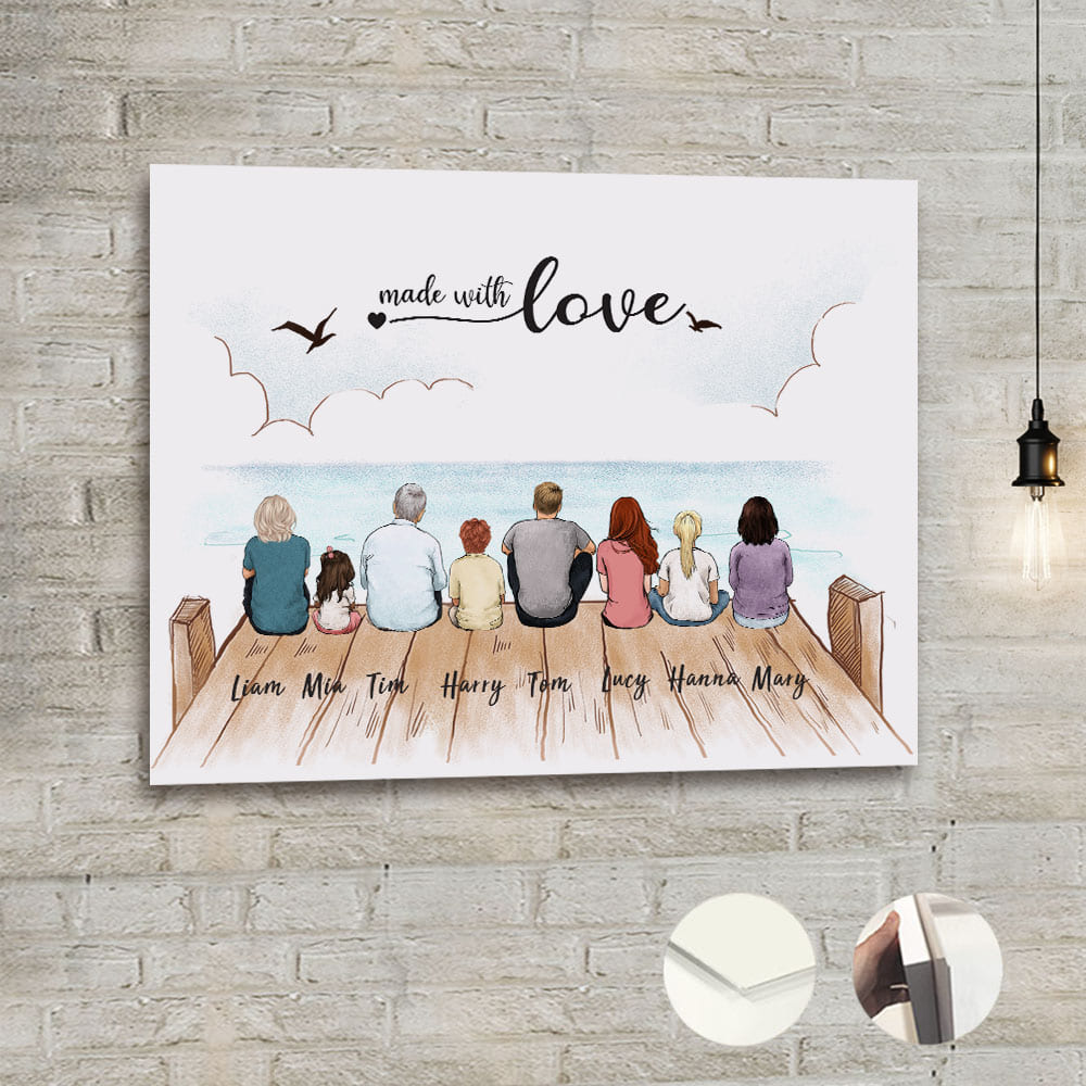 Personalized gifts for the whole family Metal Print with custom message - UP TO 8 PEOPLE - Wooden dock