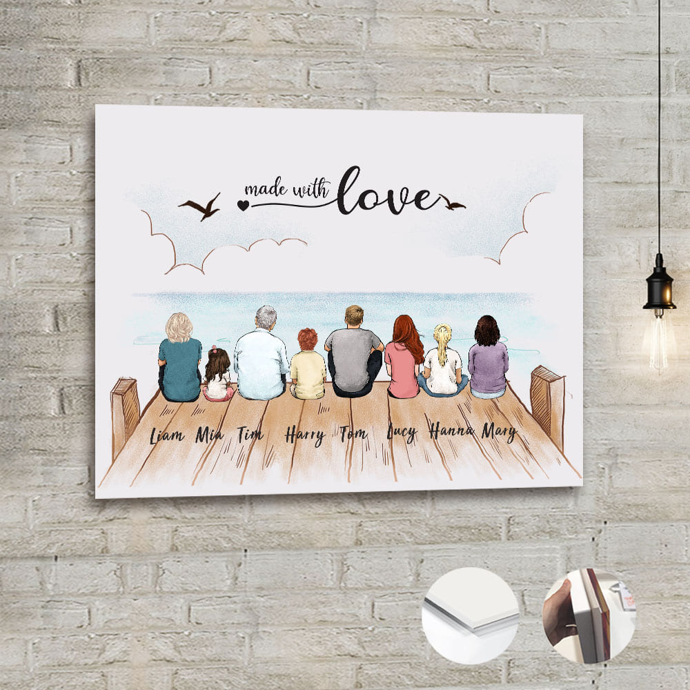Personalized gifts for the whole family Acrylic Print with custom message - UP TO 8 PEOPLE - Wooden dock