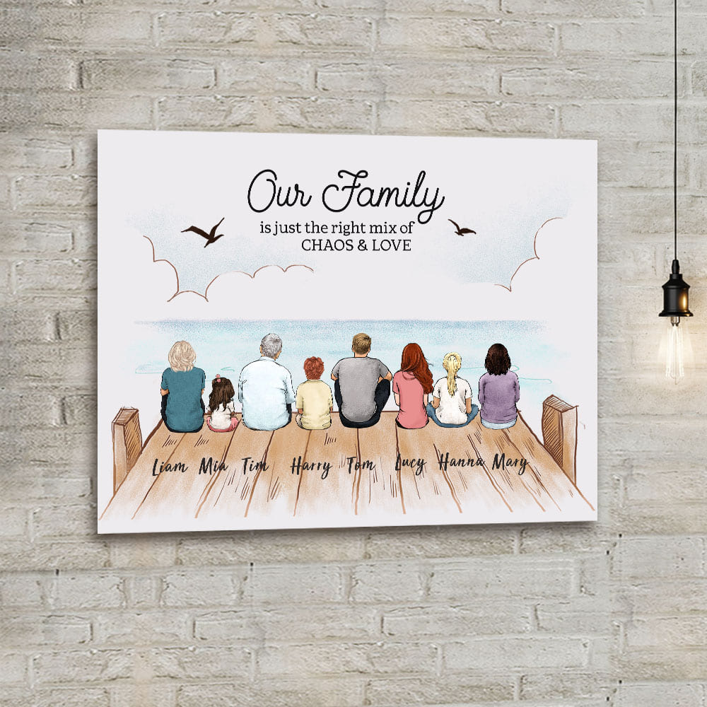 Custom Family Canvas with Custom Message - Our family is just the right mix of chaos and love