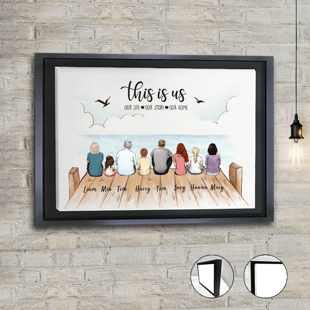 Family Framed Canvas Art with Custom Quote - This is us. Our life. Our story. Our home.,