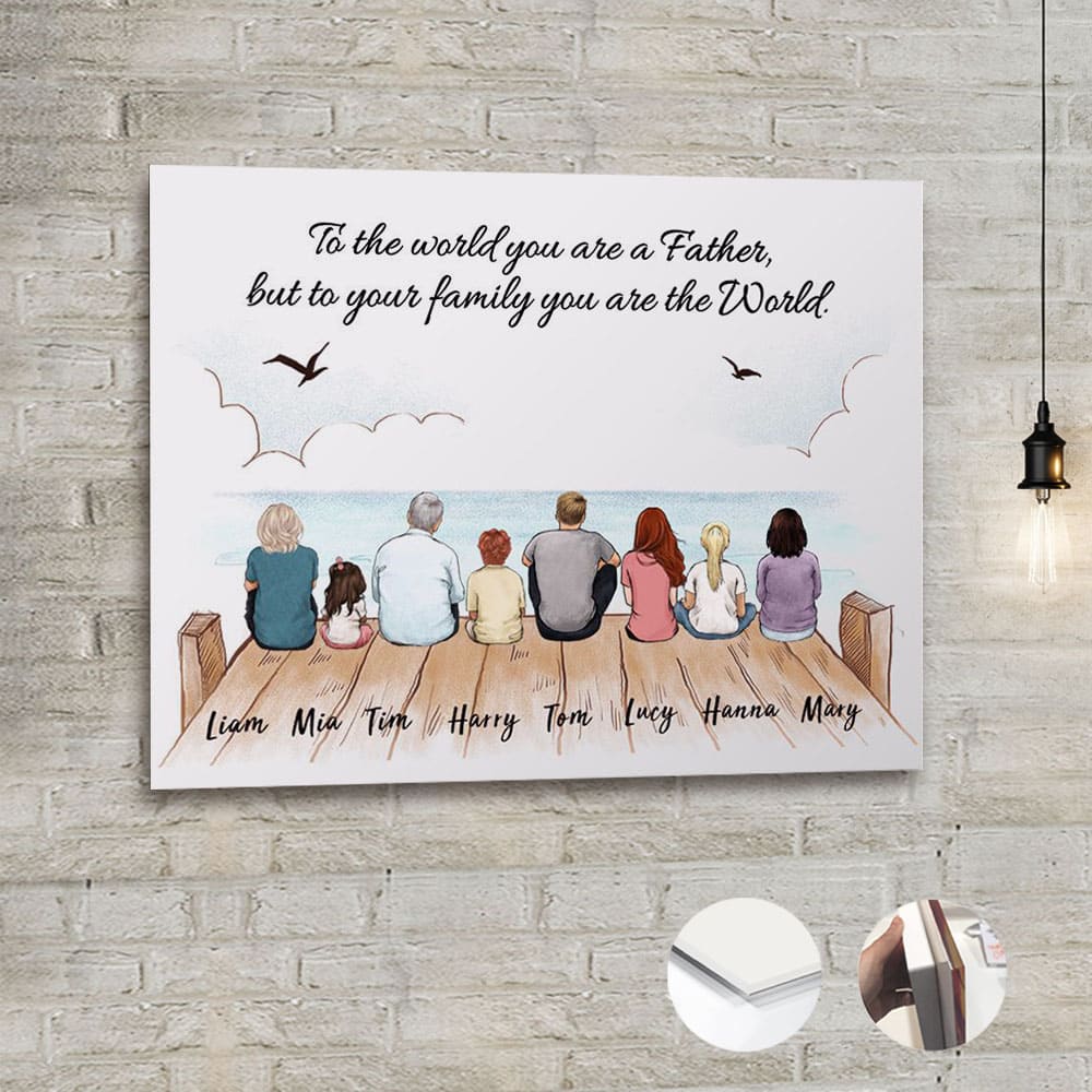 Personalized gifts for the whole family Acrylic Print with custom message - UP TO 8 PEOPLE - Wooden dock