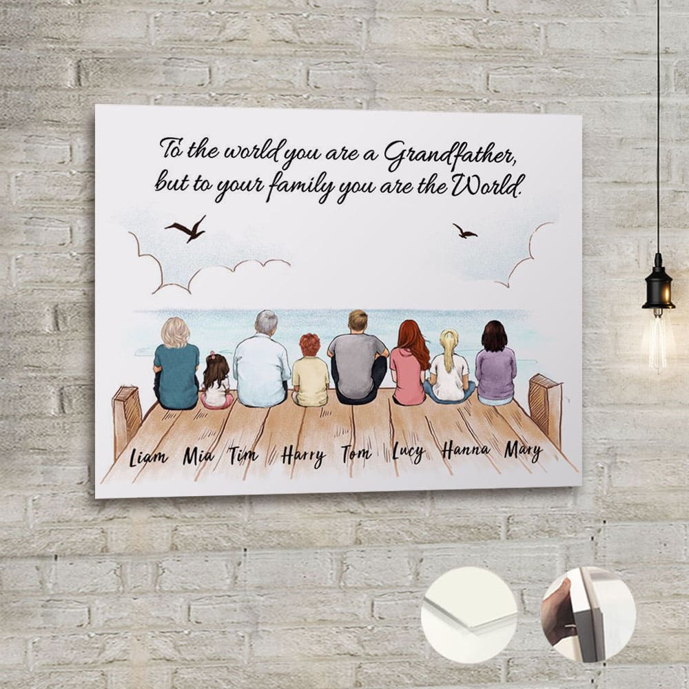 Personalized gifts for the whole family Metal Print with custom message - UP TO 8 PEOPLE - Wooden dock