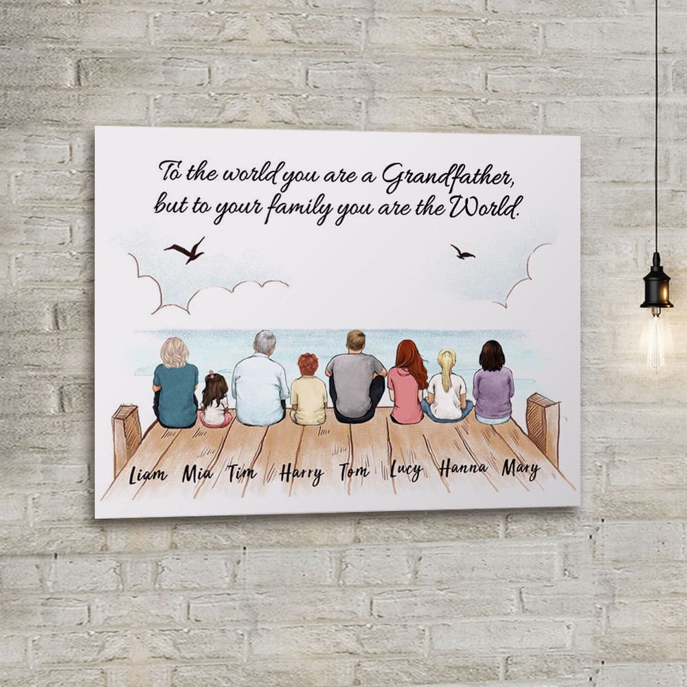 Custom Family Canvas with Custom Message - To the world you are a grandfather but to your family you are the world