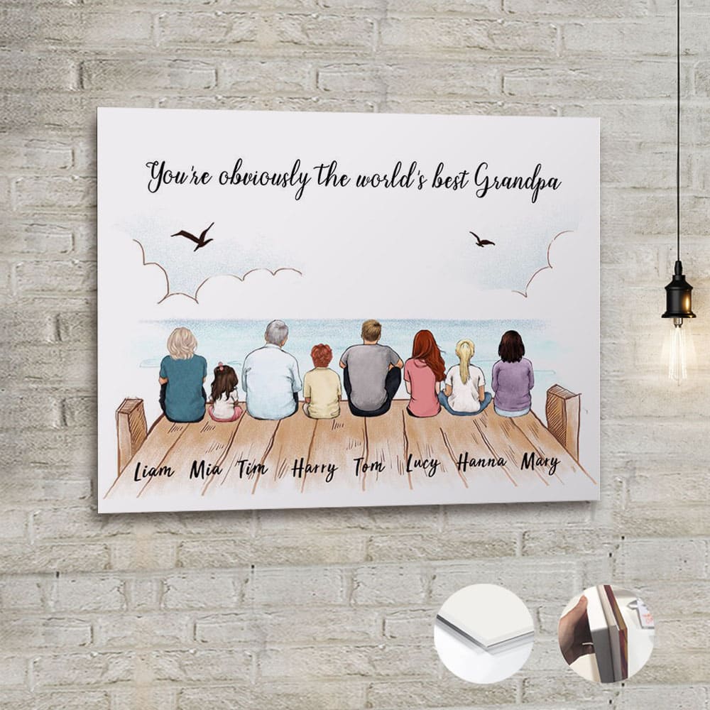 Personalized gifts for the whole family Acrylic Print with custom message - UP TO 8 PEOPLE - Wooden dock
