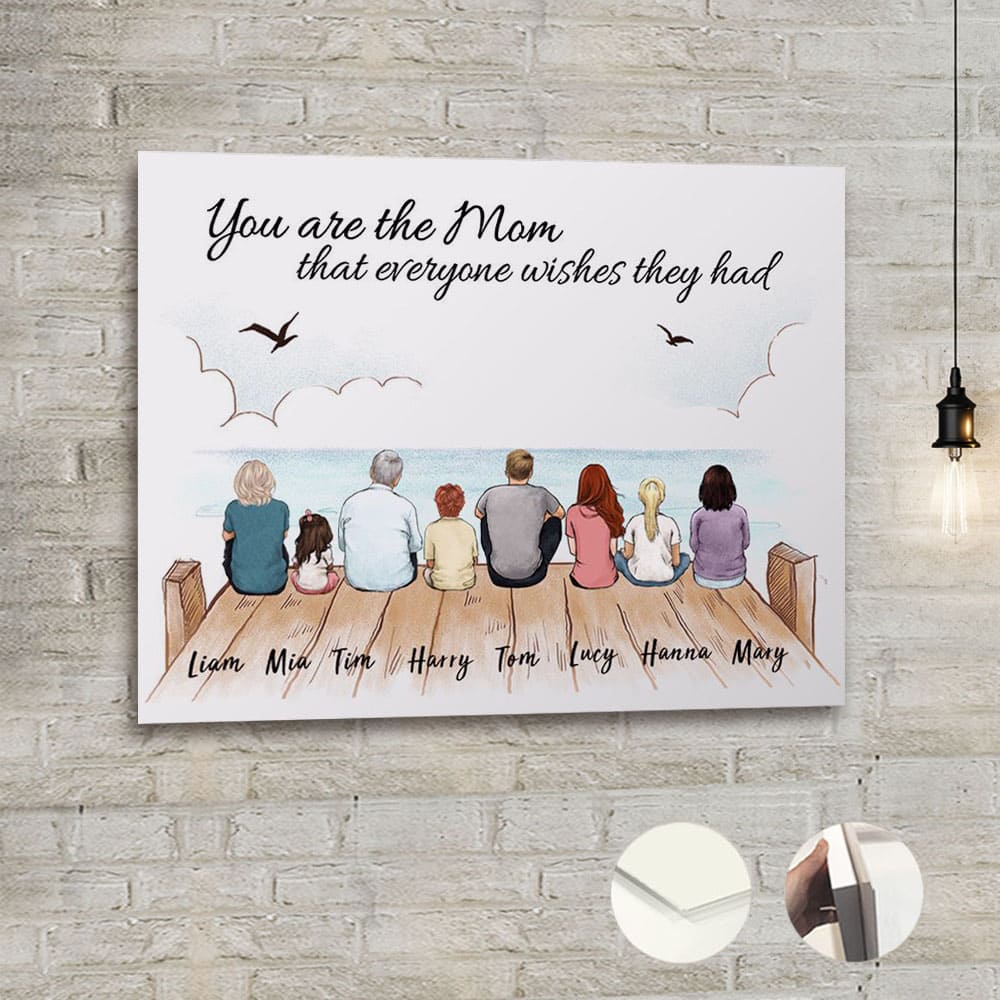 Personalized gifts for the whole family Metal Print with custom message - UP TO 8 PEOPLE - Wooden dock