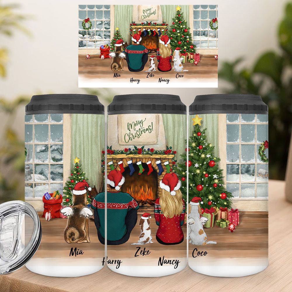Personalized dog Christmas Can Cooler gifts for dog lovers - DOG &amp; COUPLE