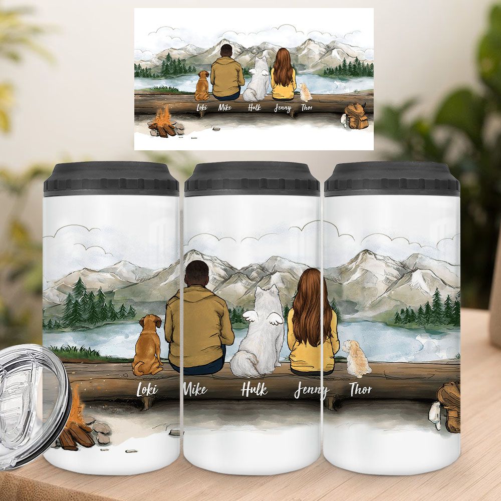 Personalized Can Cooler gifts for dog lovers - DOG &amp; COUPLE - Hiking - Mountain