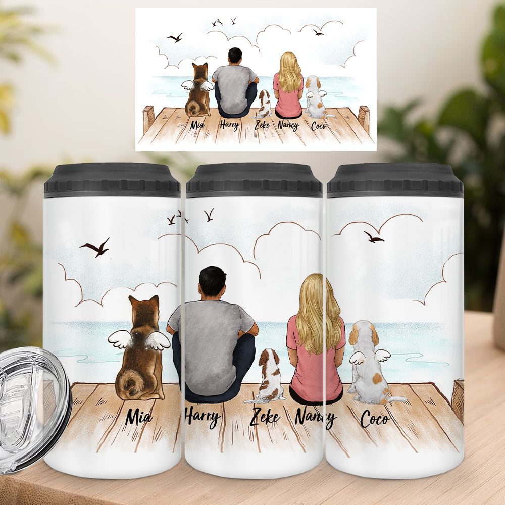 Personalized Can Cooler gifts for dog lovers - DOG &amp; COUPLE - Wooden Dock