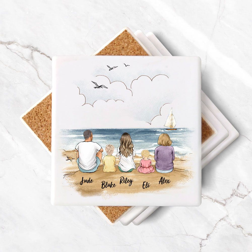 Personalized family stone coasters (set of 4) gifts for the whole family - UP TO 5 PEOPLE - Beach - 2426