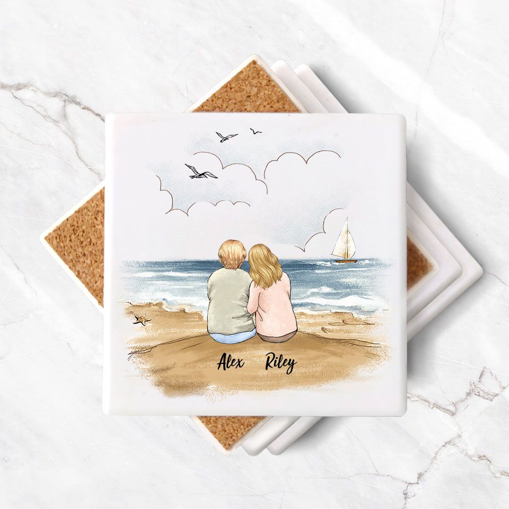 Personalized Mother&#39;s day stone coasters (set of 4) gift for Mom - Beach