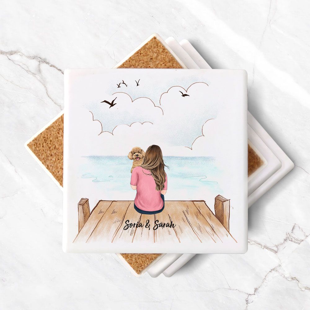 Personalized stone coasters (set of 4) gift for dog lovers - Dog Mom - Wooden Dock