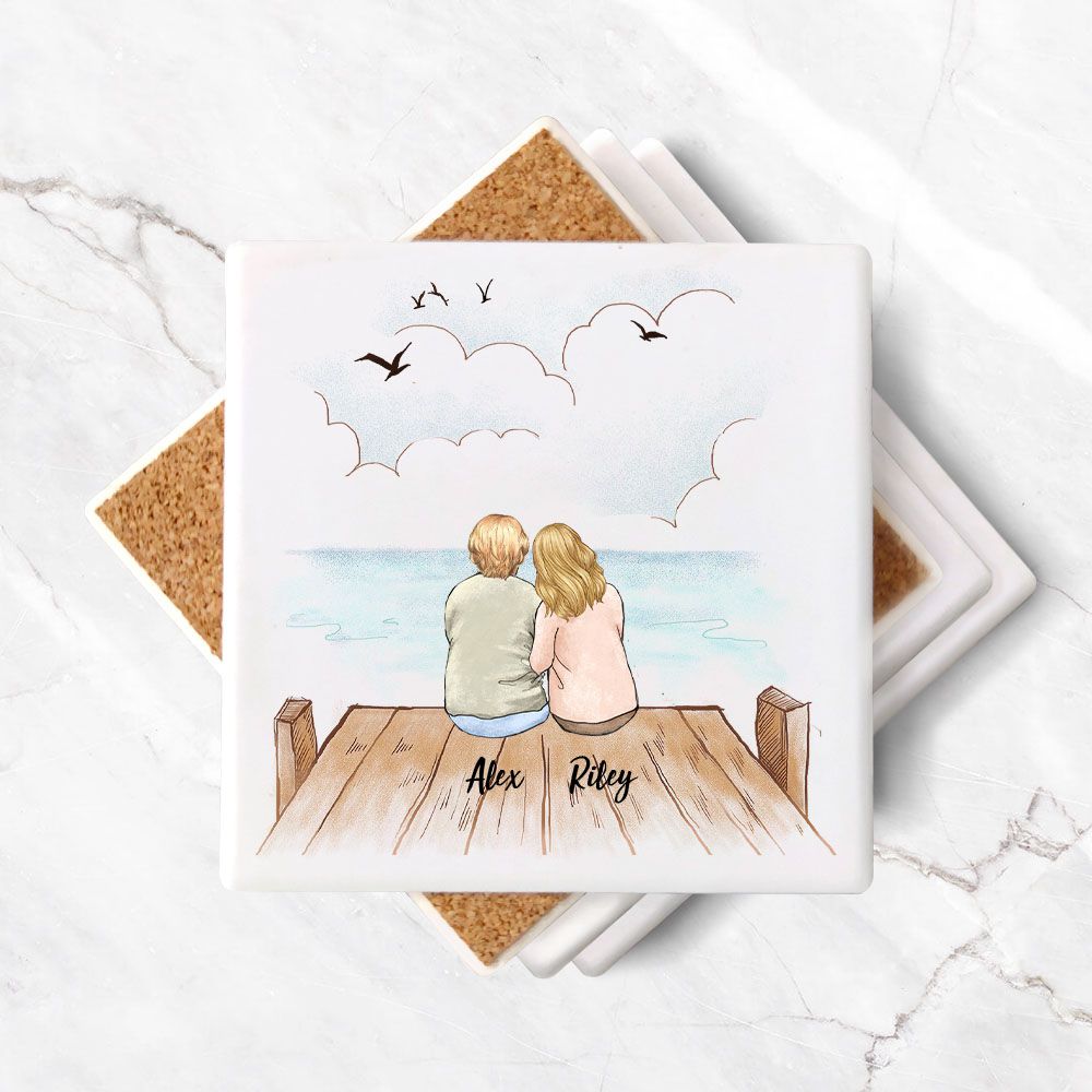 Personalized Mother&#39;s day stone coasters (set of 4) gift for Mom - Wooden Dock