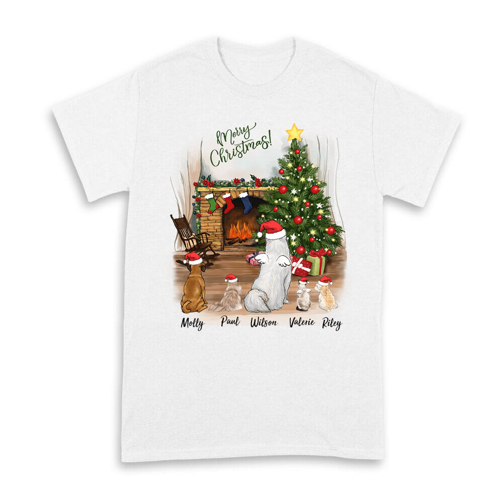 Personalized Christmas T-shirt with Dog and Cat