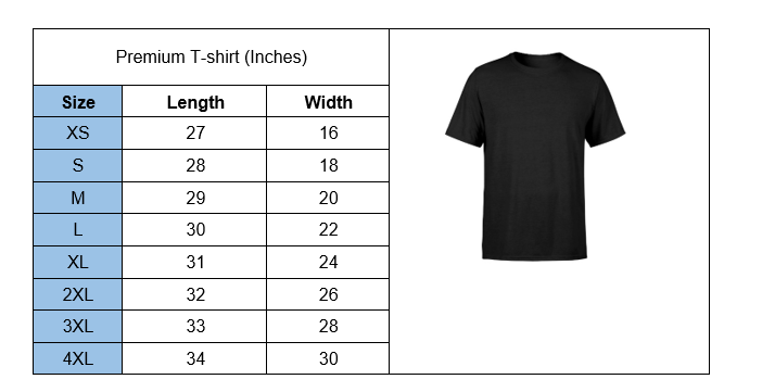 Personalized Christmas T-shirts with Dog and Cat - Sizing chart