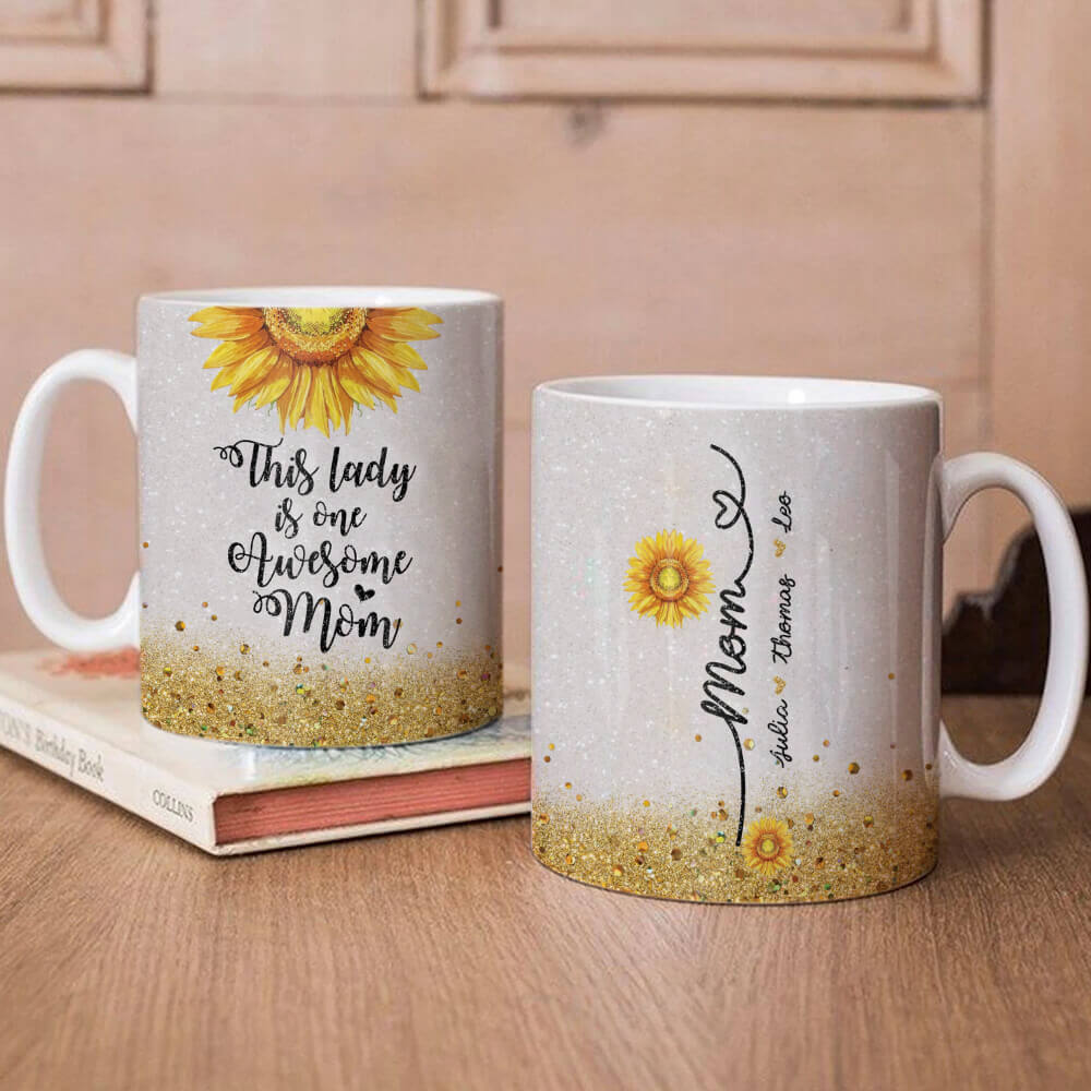 Personalized One Awesome Mom Funny Coffee Mug - Best Gifts For Mom - Gifts From Daughter Son - Coffee Mug For Mom Mother - Birthday Gifts For Mom - Gag Mom Gift Idea For Her