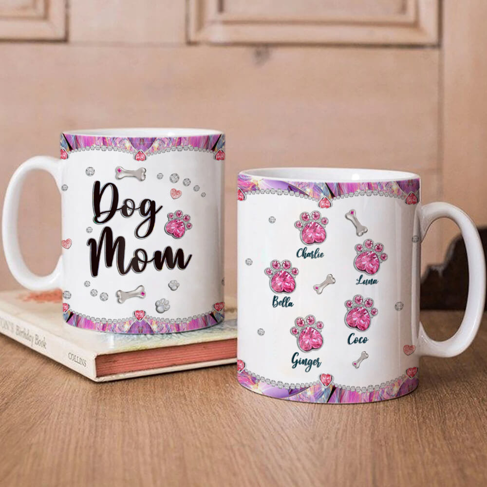 Personalized Dog Mom Mug With Custom Name - Birthday Gifts For Dog Lover - Dog Lover Mug - Dog Themed Gifts - Paw Print Mug - Mugs With Dogs On Them - I Love My Dog Gifts
